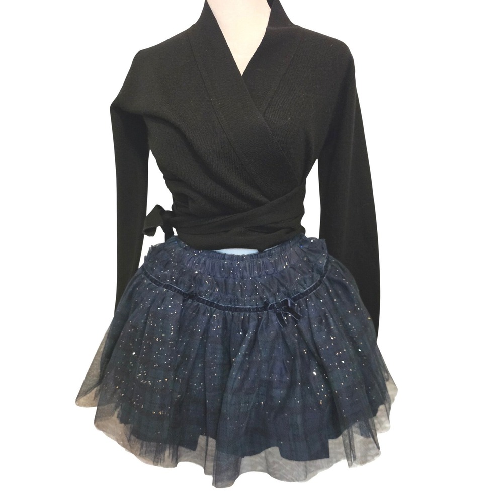 Girls Blue Green Plaid Glitter Tulle Tutu Skirt Velvet Trim Size M 7-8 NWT